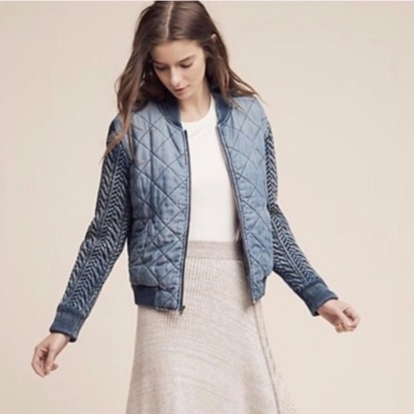 RELISTED Anthropology Cloth & Stone Bomber Jacket Quilted Chambray Braided - Picture 14 of 15